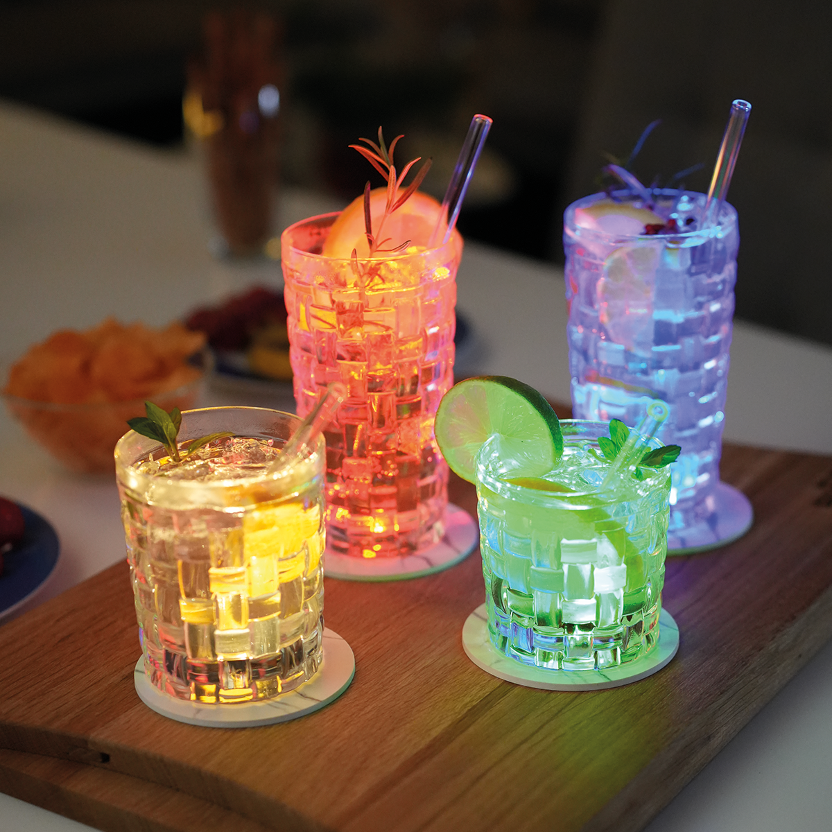 Glowing LED Coasters with Free Replacement Batteries