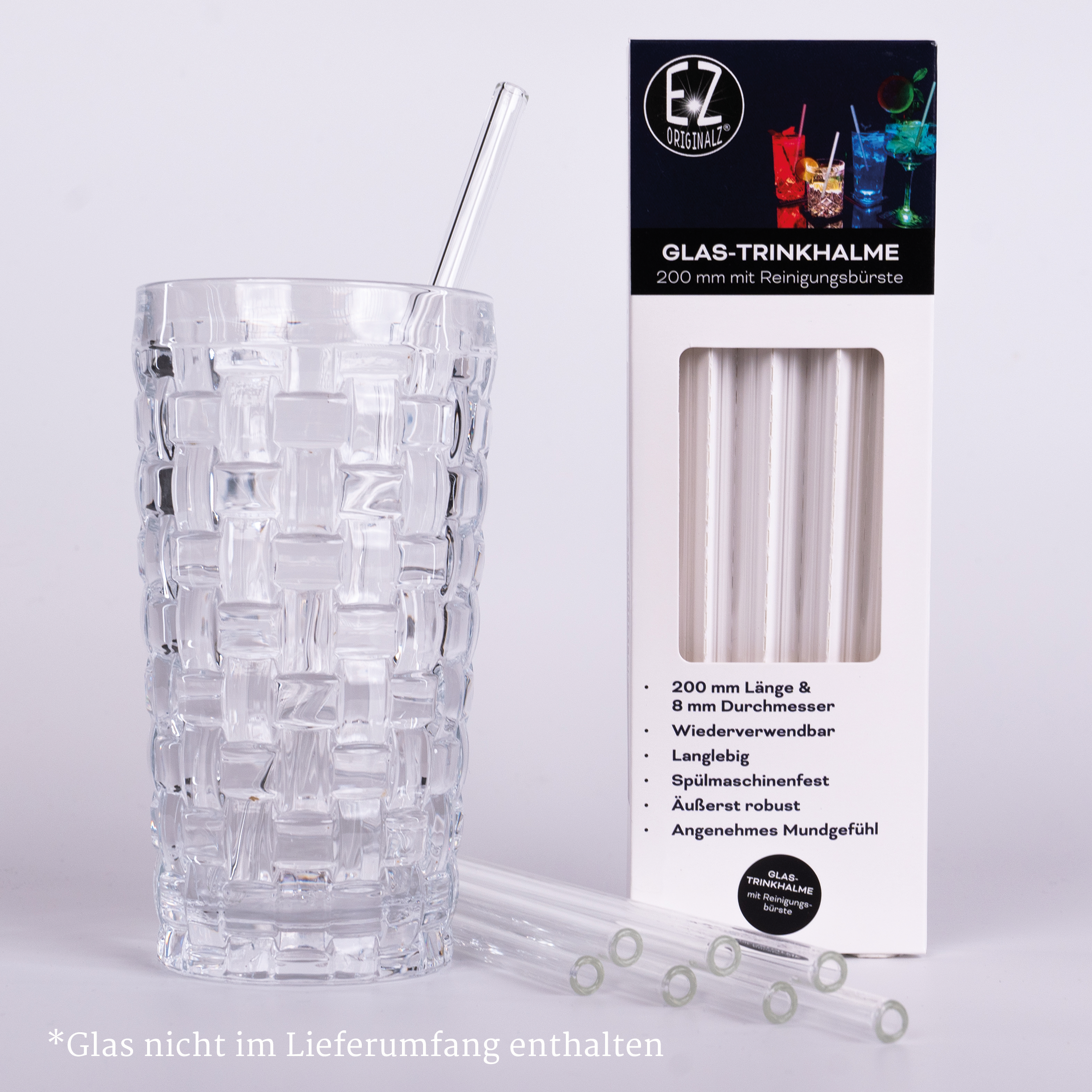 8 EZ Originalz Glass Straws