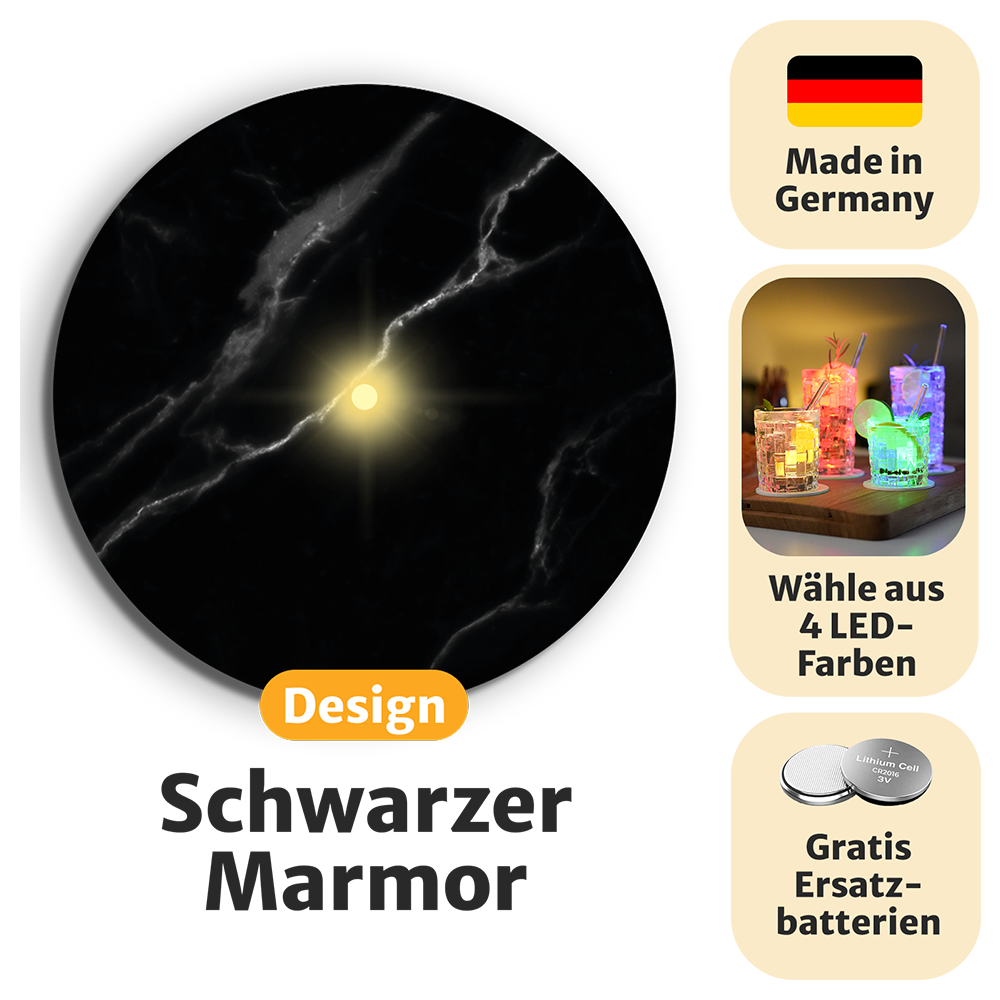 Glowing LED Coasters with Free Replacement Batteries